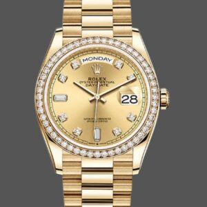 Rolex Day-Date 128348RBR Champagne Diamond Dial Yellow Gold 36MM Unisex Replica Watch