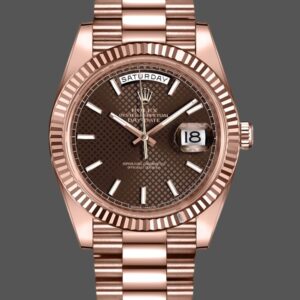 Rolex Day-Date 228235 Chocolate Brown Diagonal Motif Dial Fluted Bezel 40mm Mens Replica Watch