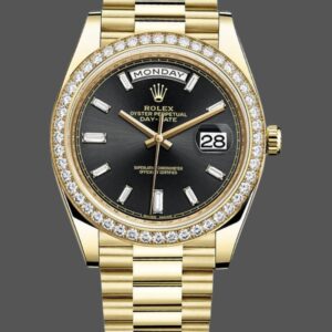 Rolex Day-Date 228348RBR Black Diamond Dial Diamond Bezel 40mm Mens Replica Watch