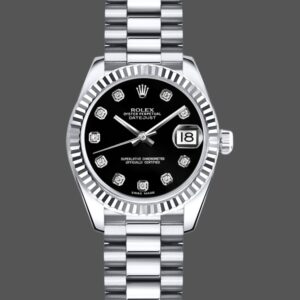Rolex Datejust 179179 Black Diamond Dial Fluted Bezel 26MM Lady Replica Watch